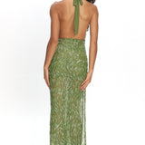 Sharisa High Slit Halter Maxi Dress Green