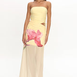 Orvieto Sheer Hem Strapless Maxi Dress Lemon