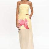 Orvieto Sheer Hem Strapless Maxi Dress Lemon