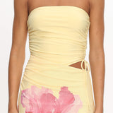 Orvieto Sheer Hem Strapless Maxi Dress Lemon