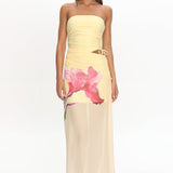 Orvieto Sheer Hem Strapless Maxi Dress Lemon