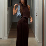 Entangled Backless Halter Maxi Dress Chocolate