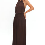 Entangled Backless Halter Maxi Dress Chocolate