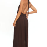 Entangled Backless Halter Maxi Dress Chocolate