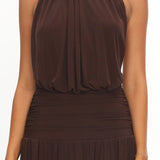 Entangled Backless Halter Maxi Dress Chocolate