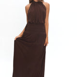 Entangled Backless Halter Maxi Dress Chocolate