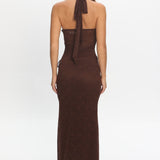 Karmella Ruched Halterneck Maxi Dress Chocolate