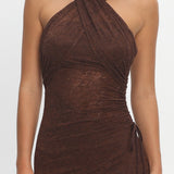 Karmella Ruched Halterneck Maxi Dress Chocolate