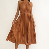 Sharaya Accordion Pleat Midi Dress Mocha