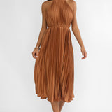 Sharaya Accordion Pleat Midi Dress Mocha