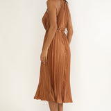 Sharaya Accordion Pleat Midi Dress Mocha