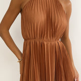 Sharaya Accordion Pleat Midi Dress Mocha