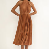 Sharaya Accordion Pleat Midi Dress Mocha