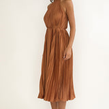 Sharaya Accordion Pleat Midi Dress Mocha