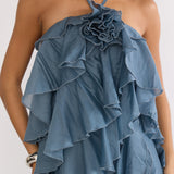 Oceara Ruffle Trim Spaghetti Strap Maxi Dress Slate Blue
