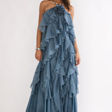 Oceara Ruffle Trim Spaghetti Strap Maxi Dress Slate Blue