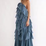 Oceara Ruffle Trim Spaghetti Strap Maxi Dress Slate Blue