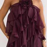 Secret Rendezvous Layered Ruffle Maxi Dress Maroon