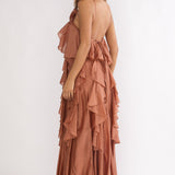 Secret Rendezvous Layered Ruffle Maxi Dress Rust