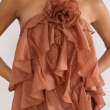 Secret Rendezvous Layered Ruffle Maxi Dress Rust