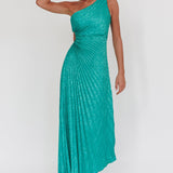 Amelie One-Shoulder Accordion Pleat Maxi Dress Kelly Green