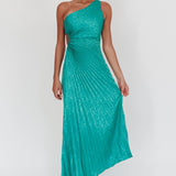 Amelie One-Shoulder Accordion Pleat Maxi Dress Kelly Green