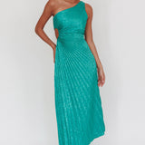 Amelie One-Shoulder Accordion Pleat Maxi Dress Kelly Green