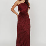 Amelie One-Shoulder Accordion Pleat Maxi Dress Merlot