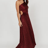Amelie One-Shoulder Accordion Pleat Maxi Dress Merlot