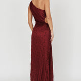 Amelie One-Shoulder Accordion Pleat Maxi Dress Merlot