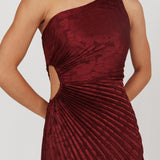 Amelie One-Shoulder Accordion Pleat Maxi Dress Merlot