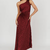Amelie One-Shoulder Accordion Pleat Maxi Dress Merlot