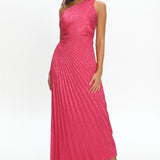 Amelie One-Shoulder Accordion Pleat Maxi Dress Floral Fuchsia