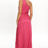 Amelie One-Shoulder Accordion Pleat Maxi Dress Floral Fuchsia