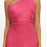Amelie One-Shoulder Accordion Pleat Maxi Dress Floral Fuchsia
