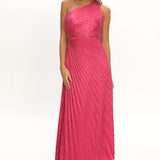 Amelie One-Shoulder Accordion Pleat Maxi Dress Floral Fuchsia
