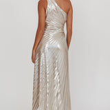 Amelie One-Shoulder Accordion Pleat Maxi Dress Champagne