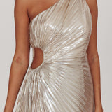 Amelie One-Shoulder Accordion Pleat Maxi Dress Champagne