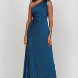 Amelie One-Shoulder Accordion Pleat Maxi Dress Teal