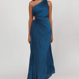 Amelie One-Shoulder Accordion Pleat Maxi Dress Teal