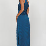 Amelie One-Shoulder Accordion Pleat Maxi Dress Teal