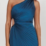 Amelie One-Shoulder Accordion Pleat Maxi Dress Teal