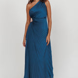 Amelie One-Shoulder Accordion Pleat Maxi Dress Teal