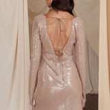 Poppin' Bottles Tied Bust Sequin Mini Dress Beige