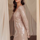 Poppin' Bottles Tied Bust Sequin Mini Dress Beige