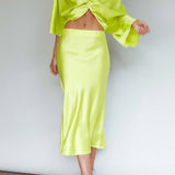 Lolah Satin Midi Skirt Citron