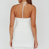 Ca Va Ruched Rose Accent Mini Dress Off White