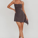 Thriving Ruched Side Mini Dress Charcoal
