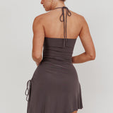 Thriving Ruched Side Mini Dress Charcoal