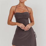 Thriving Ruched Side Mini Dress Charcoal